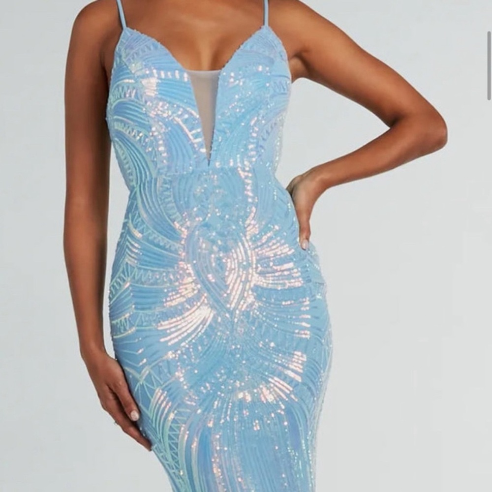New Elegant Blue Sequin Dress 👗 Sz Small - Picture 1 of 5